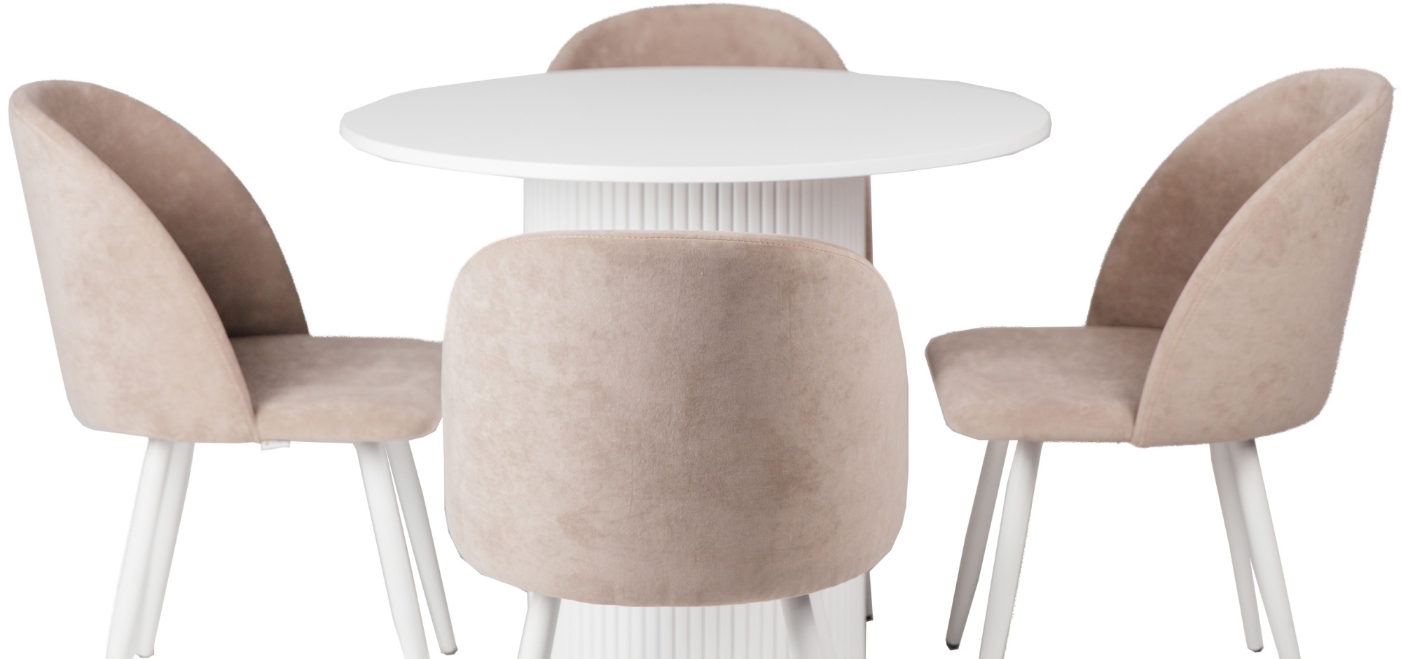 Стол Рим белый круглый и 4 стула Рон Анфора 1